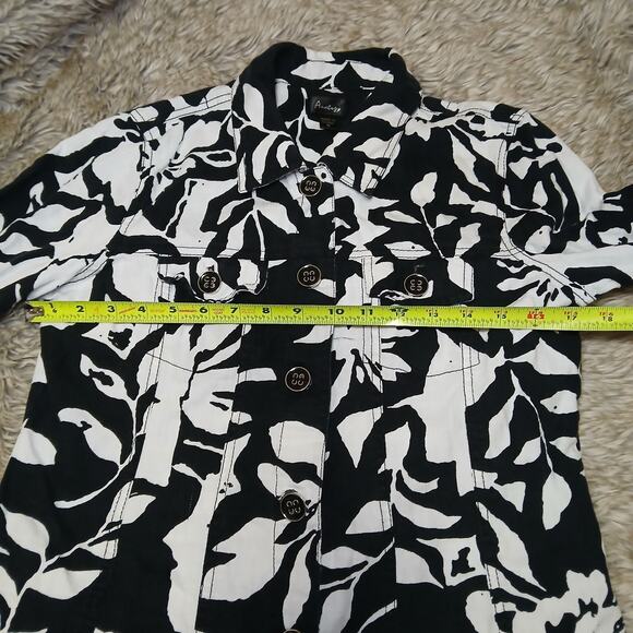Analogy Black White Floral Print Button Front Jacket Women’s M Cotton Artsy - Picture 6 of 7